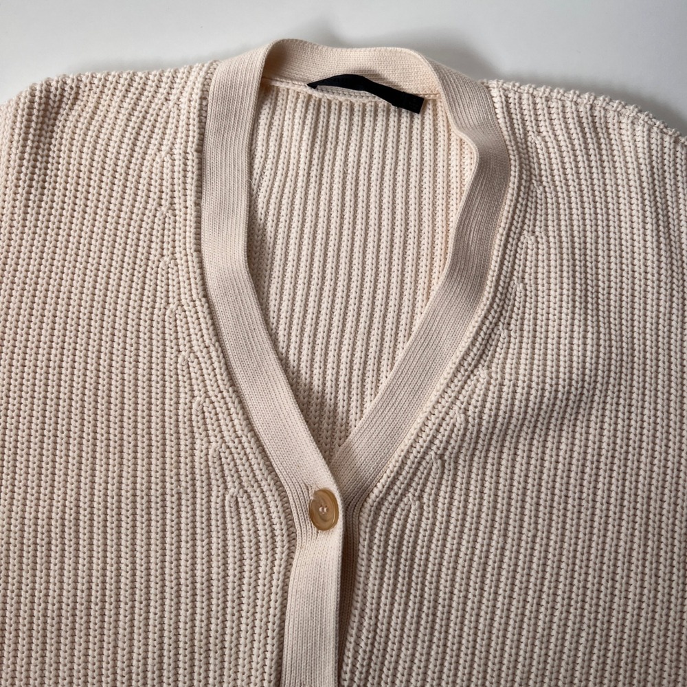 Jenni Kayne Cocoon Cardigan Cream Organic Cotton Ribbed Knit Sweater Size Small - Picture 4 of 9
